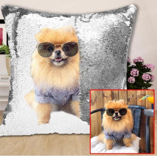Fronha de lantejoulas com foto personalizada