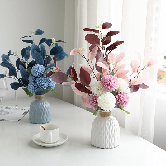 Decoração de casa Essencial Folhas de Eucalipto Buquê de Crisântemo Multicolorido Flor Artificial Opcional