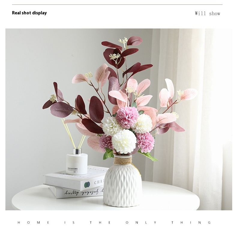 Home Decoration Essential Eucalyptus Leaves Chrysanthemum Bouquet Multi-color Optional Artificial Flower