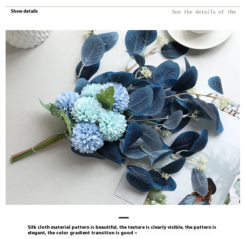 Home Decoration Essential Eucalyptus Leaves Chrysanthemum Bouquet Multi-color Optional Artificial Flower