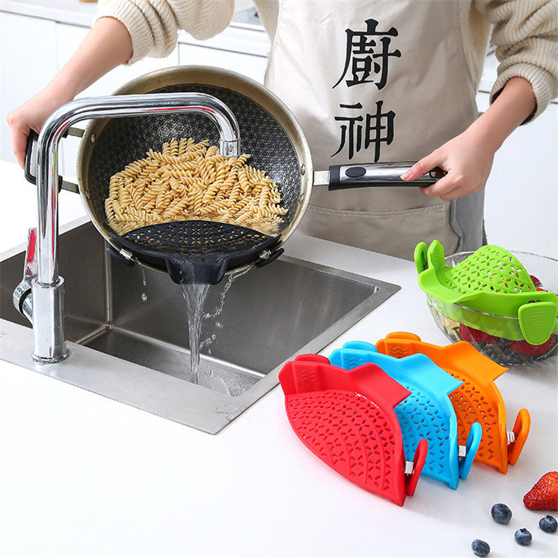 Utensílios de cozinha Tampa de silicone para drenagem lateral de panelas